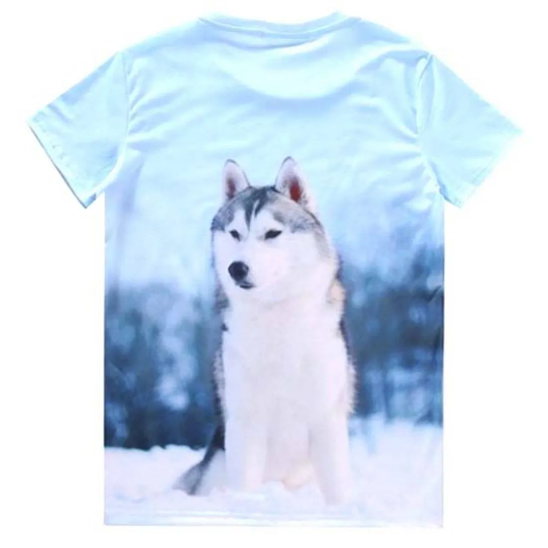 Adorable Husky Puppy Dog Graphic Print T-Shirt in Blue | Gifts for Dog Lovers