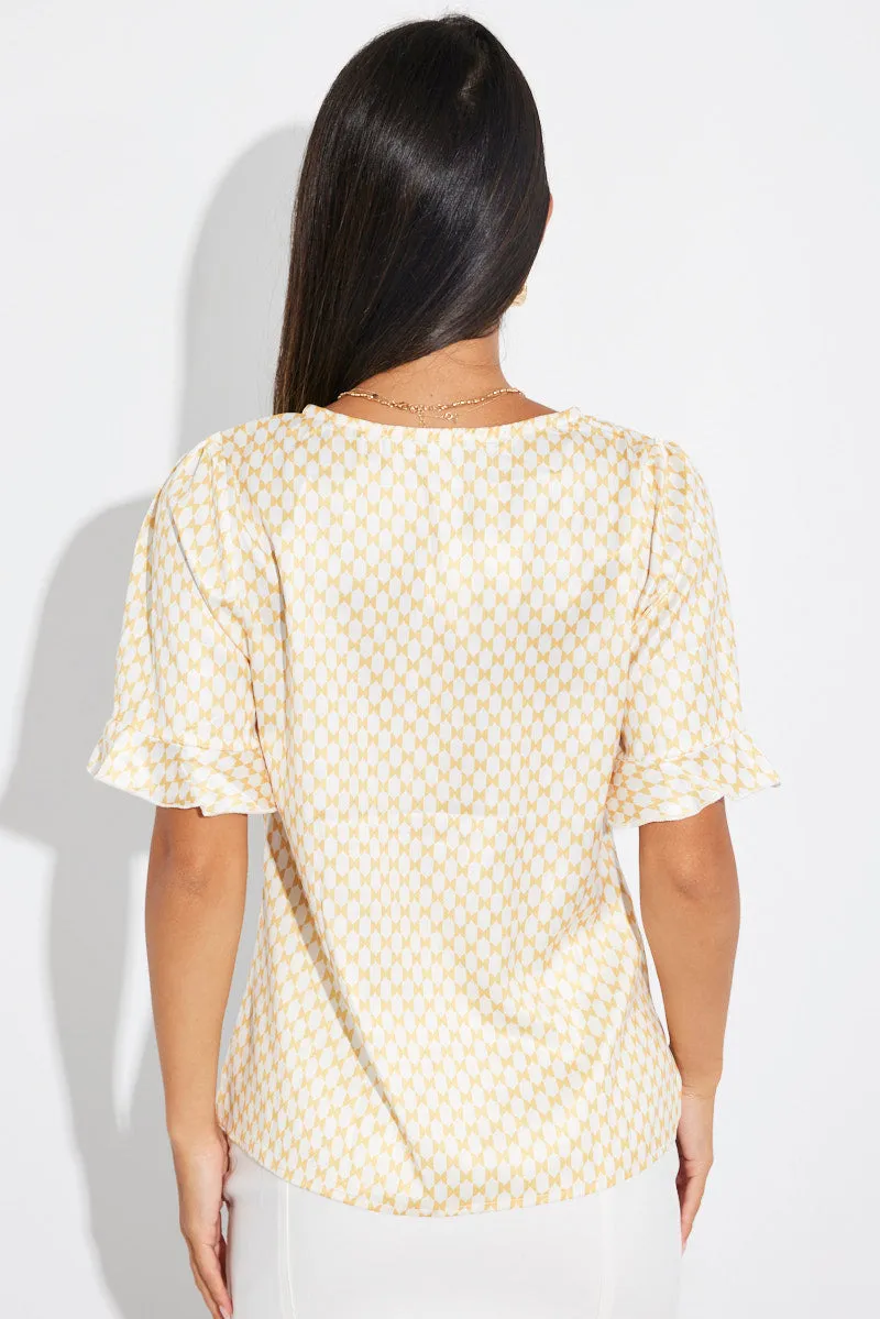 Beige Geo Top Short Sleeve