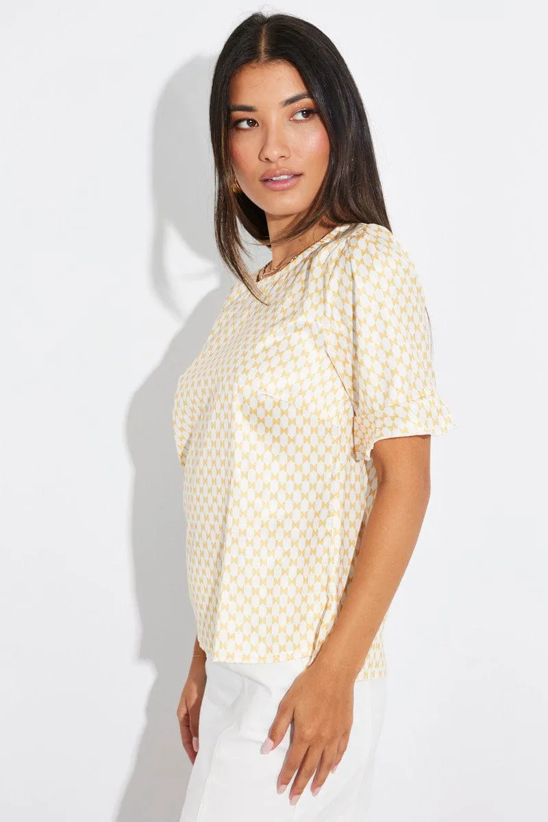 Beige Geo Top Short Sleeve