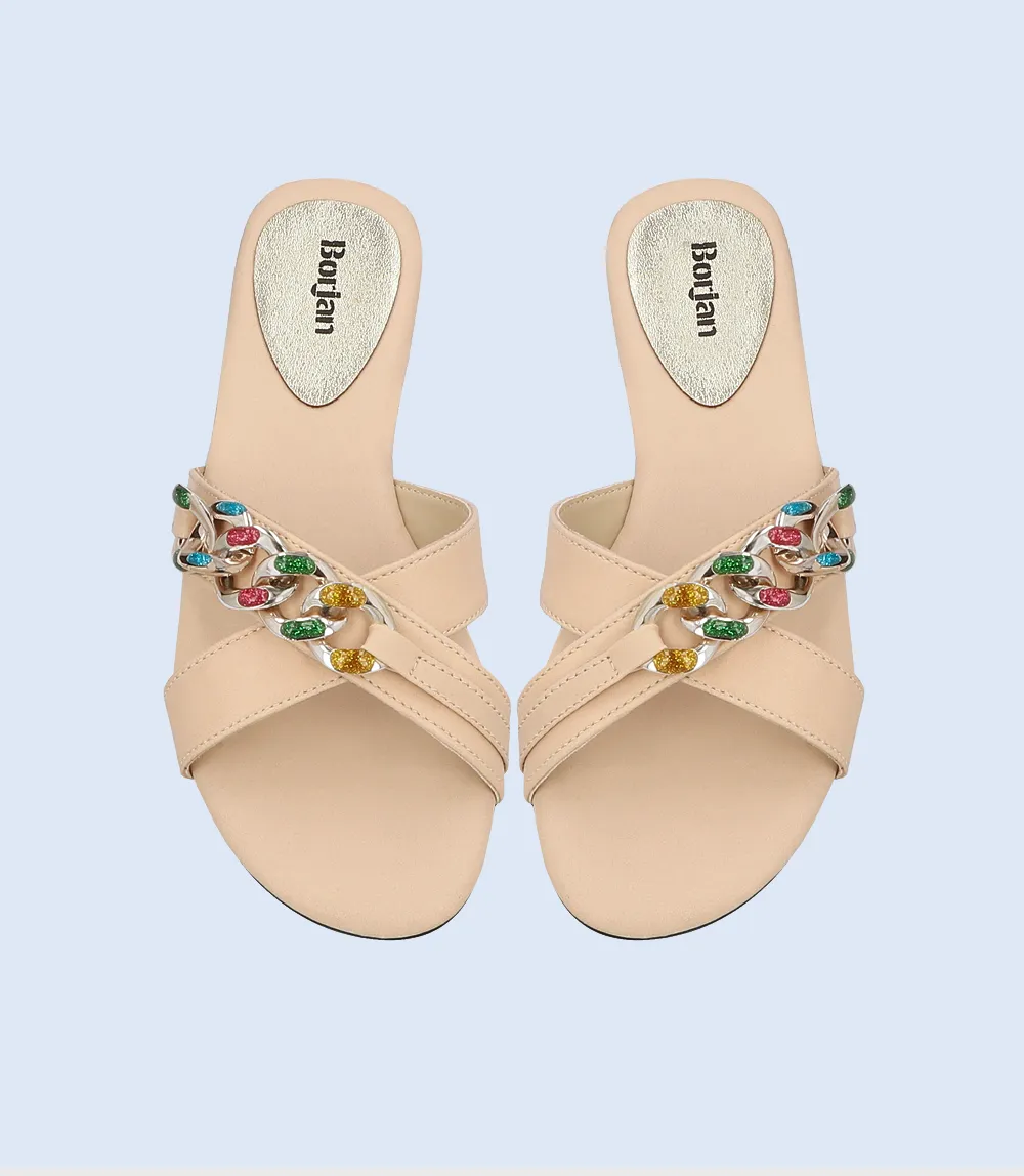 BW8045-BEIGE-Women Casual Slipper