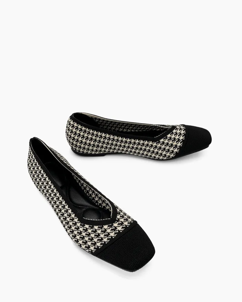 Colorblock Patchwork Houndstooth Pattern Ballet Flats