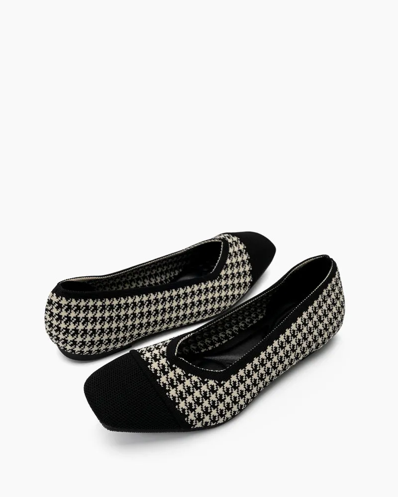 Colorblock Patchwork Houndstooth Pattern Ballet Flats