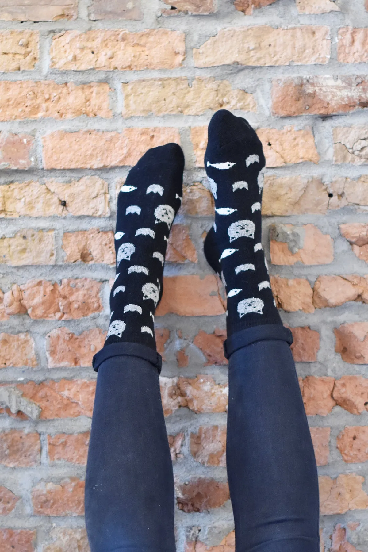 Cozy and Warm | Wool Socks | Cats and fish Black