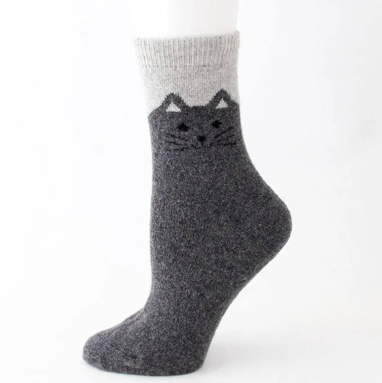 Cozy and Warm | Wool Socks | Grey Cat