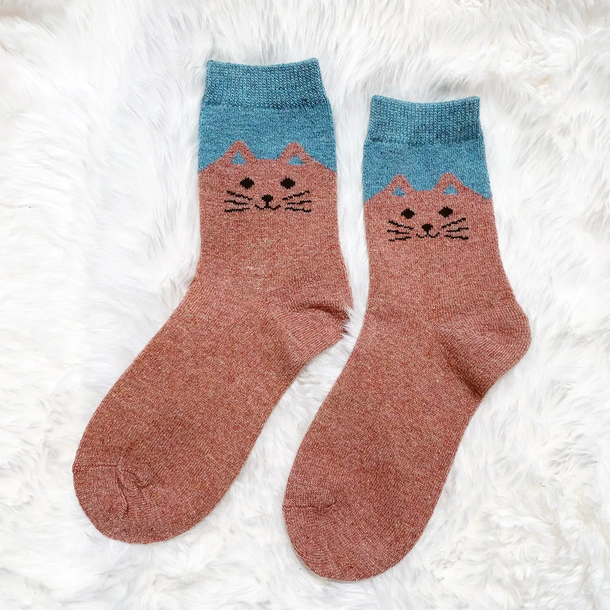 Cozy and Warm | Wool Socks | Pink Cat