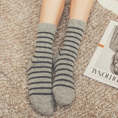 Cozy and Warm | Wool Socks | Grey Stripes