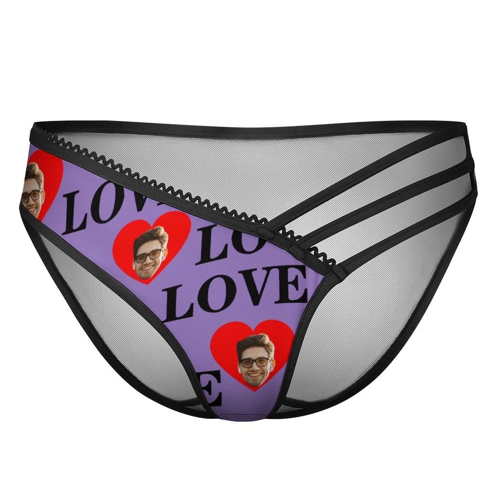 Custom Face Purple Love Women's Low Waist Mesh Briefs Personalized Underwear Panties for Women