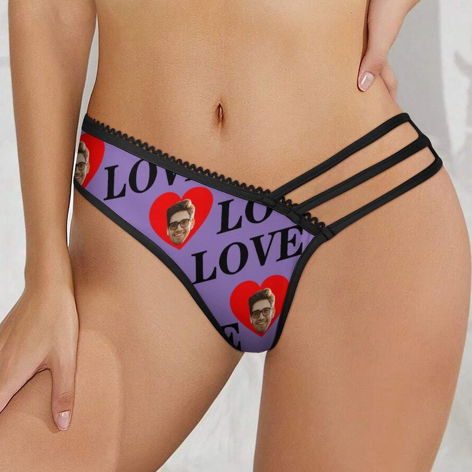 Custom Face Purple Love Women's Low Waist Mesh Briefs Personalized Underwear Panties for Women