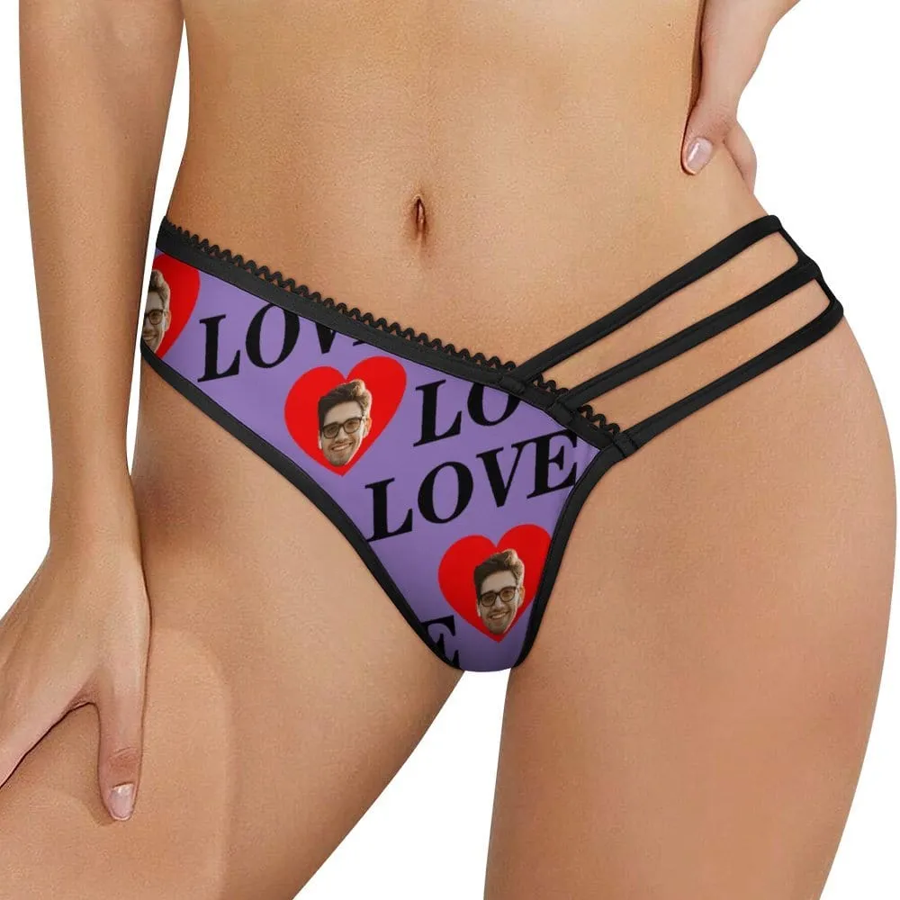 Custom Face Purple Love Women's Low Waist Mesh Briefs Personalized Underwear Panties for Women