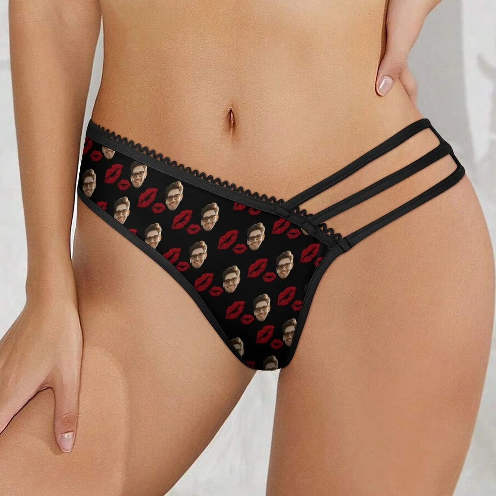 Custom Face Red Lips Women's Low Waist Mesh Briefs Personalized Underwear Panties for Women