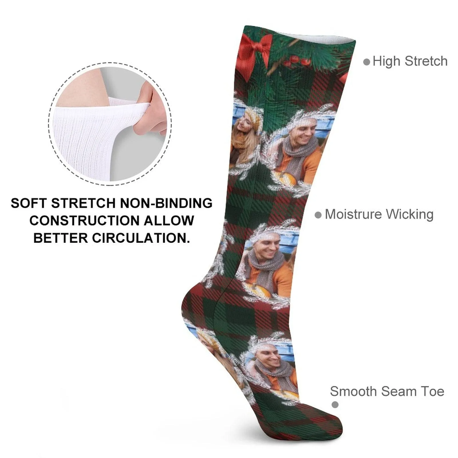 Custom Photo Bow Tie Sublimated Crew Socks Personalized Funny Photo Socks Gift for Christmas