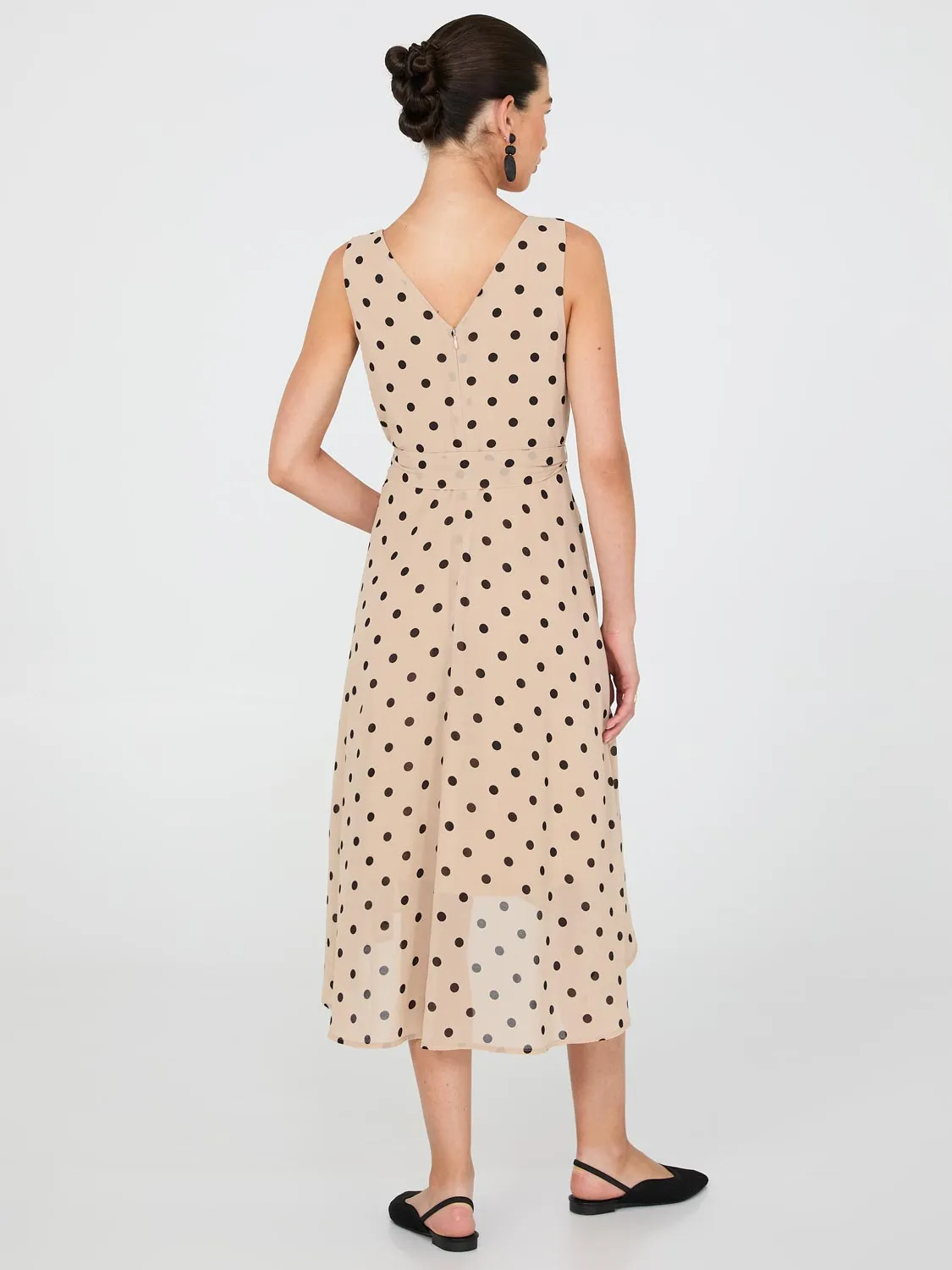 Dot Print Crossover Chiffon Midi Dress