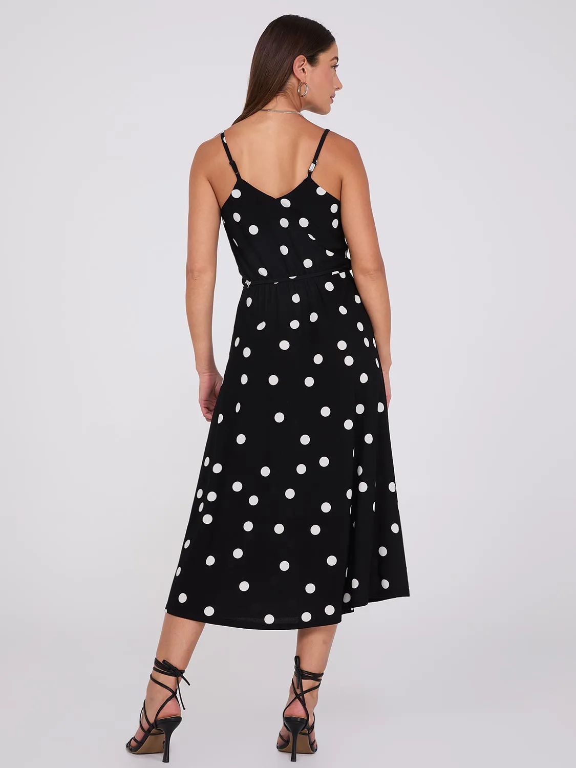 Dot Print Spaghetti Strap Midi Dress