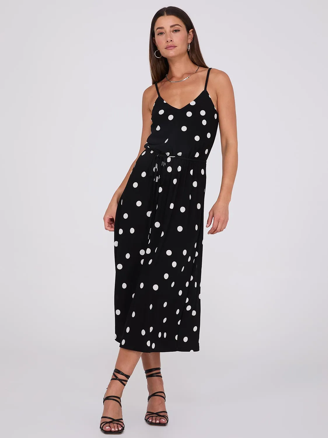 Dot Print Spaghetti Strap Midi Dress