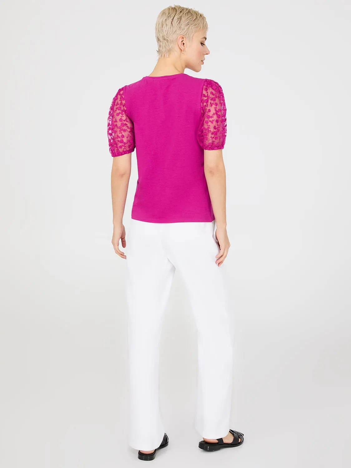 Embroidered Mesh Sleeve T-Shirt