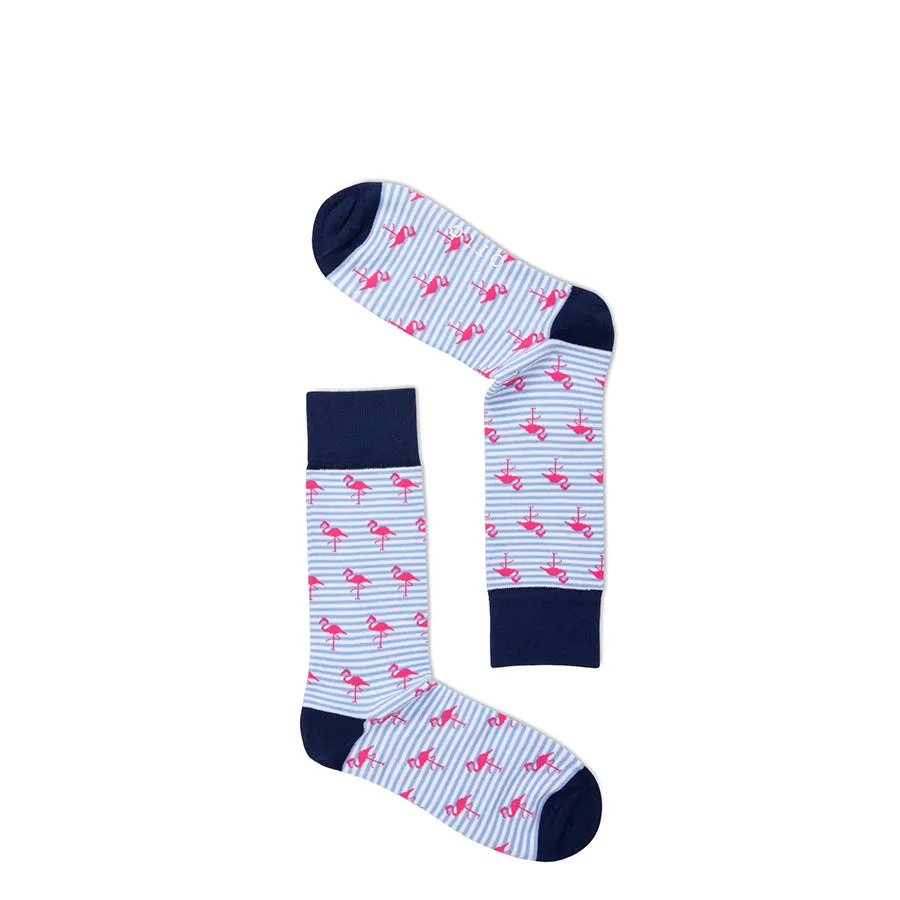 FLAMINGOS SOCKS - BLUE STRIPE