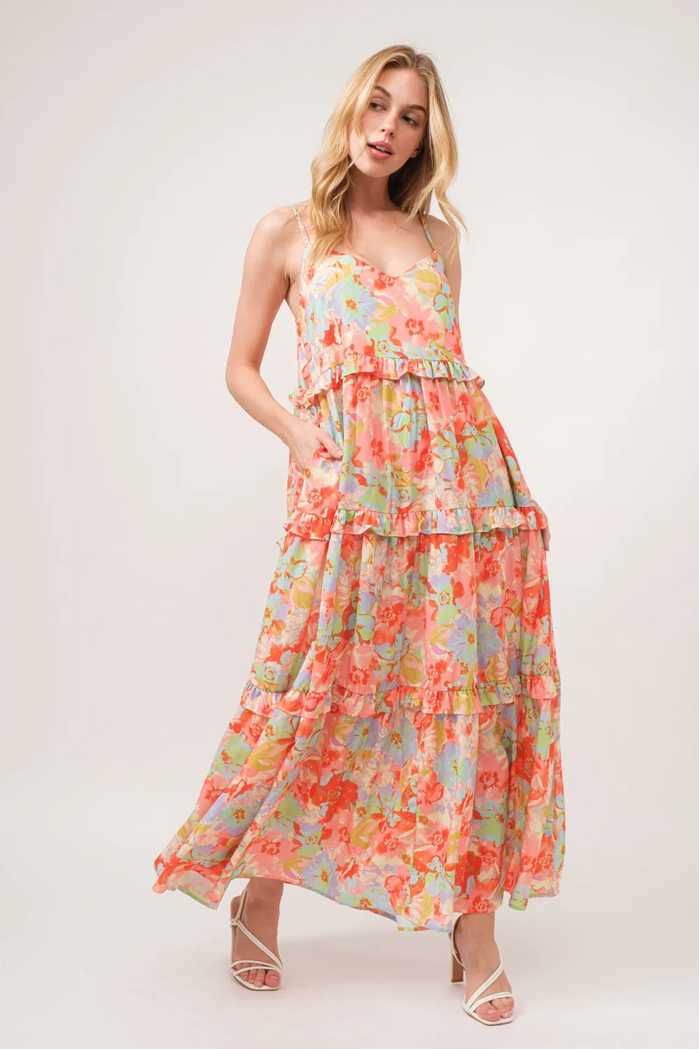 Floral Ruffled Tiered Maxi Cami Dress