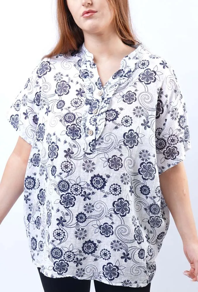 Flower Print Cotton Shirt