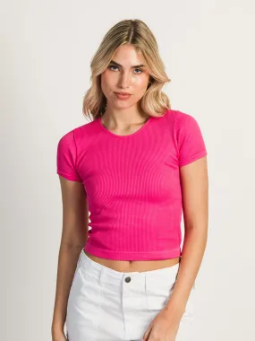 HARLOW RIBBED SEAMLESS TEE - PINK