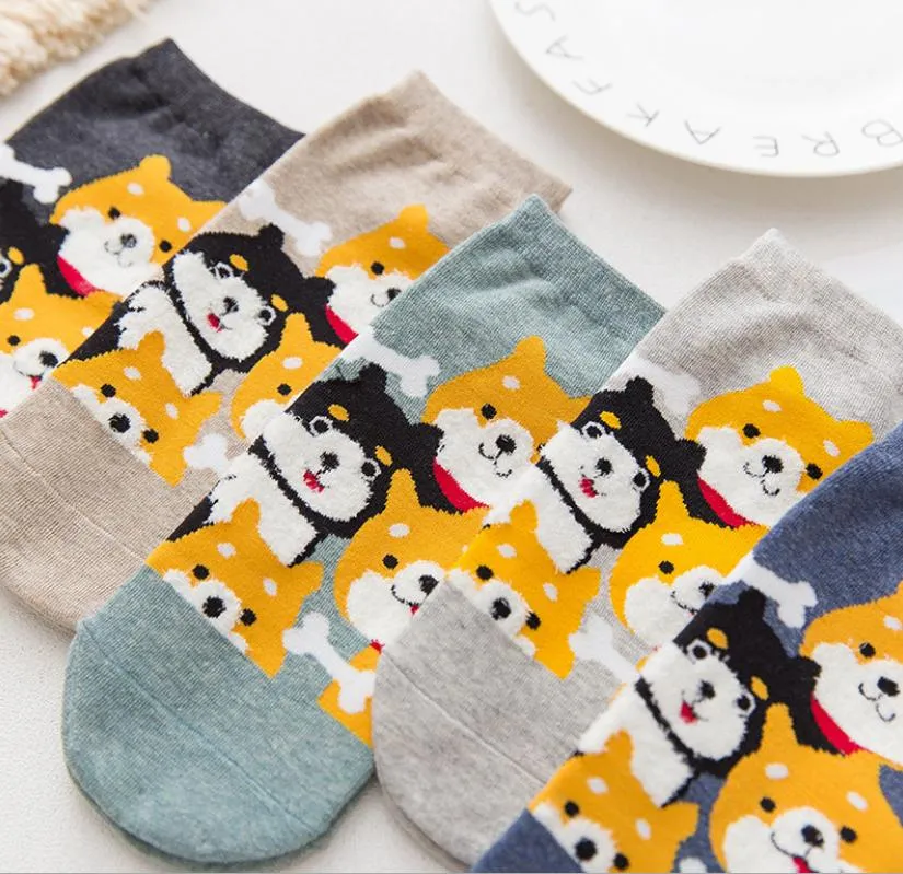 Kawaii Cute Ankle Socks - Puppies Dark Grey