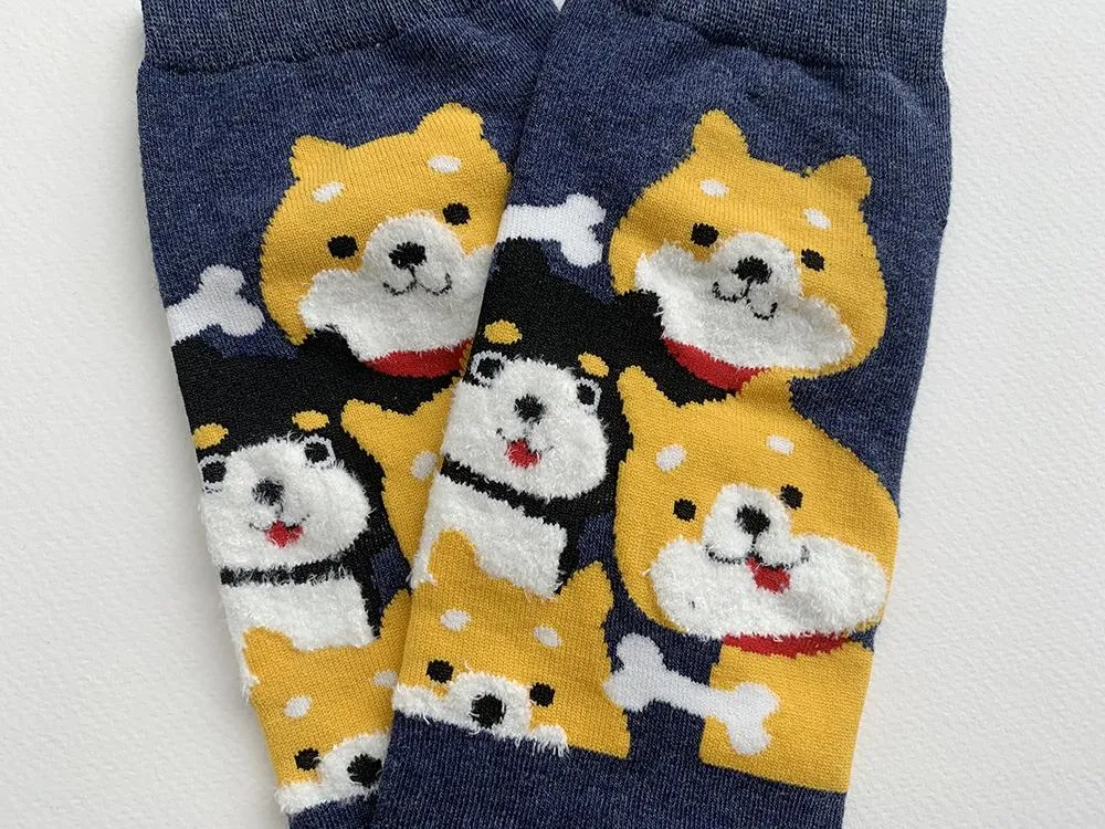 Kawaii Cute Ankle Socks - Puppies Navy Blue