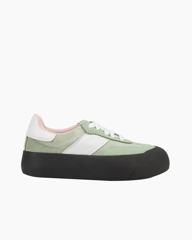 Light Green Lace Up Comfortable Platform Sneakers