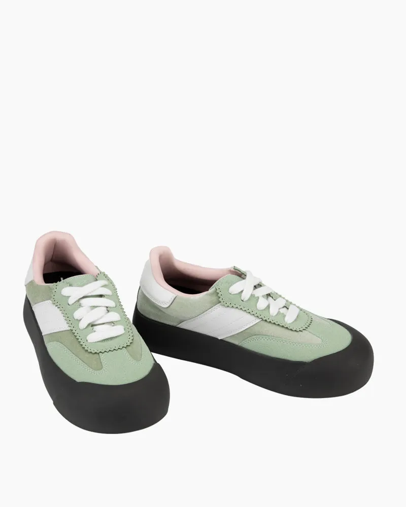 Light Green Lace Up Comfortable Platform Sneakers