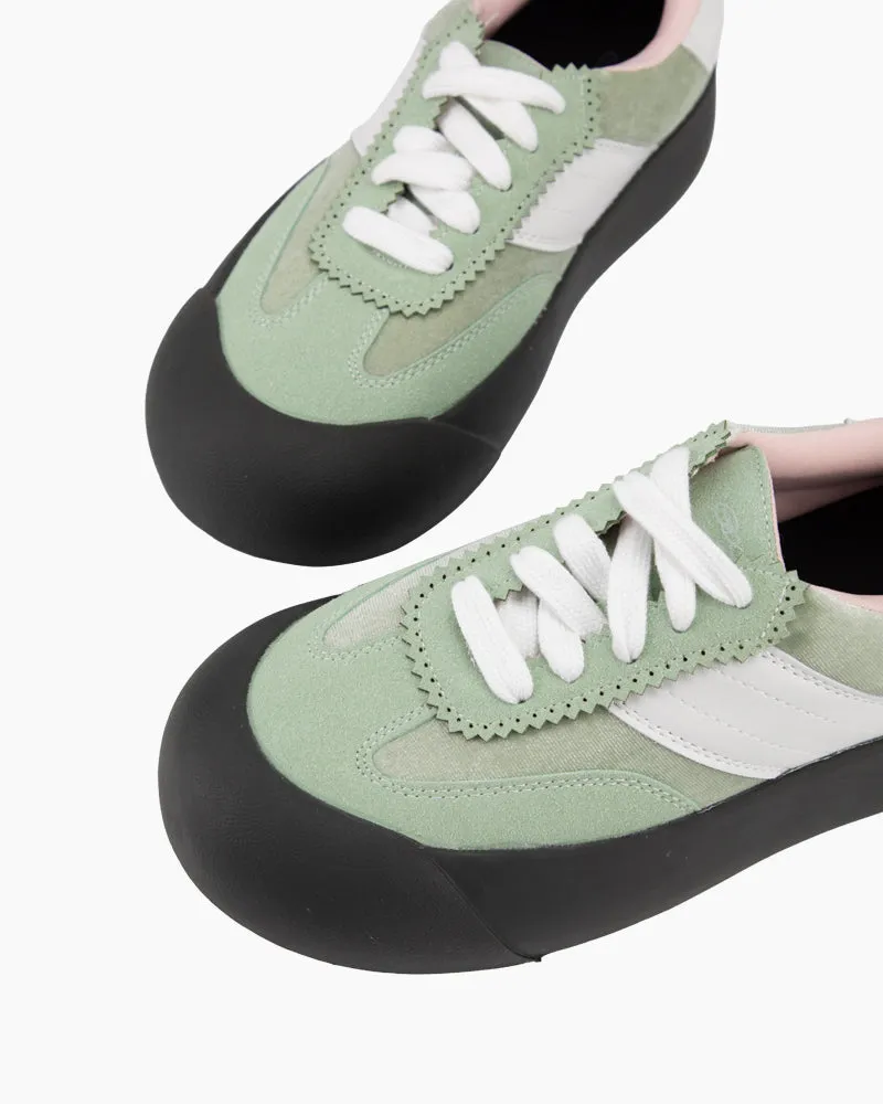 Light Green Lace Up Comfortable Platform Sneakers