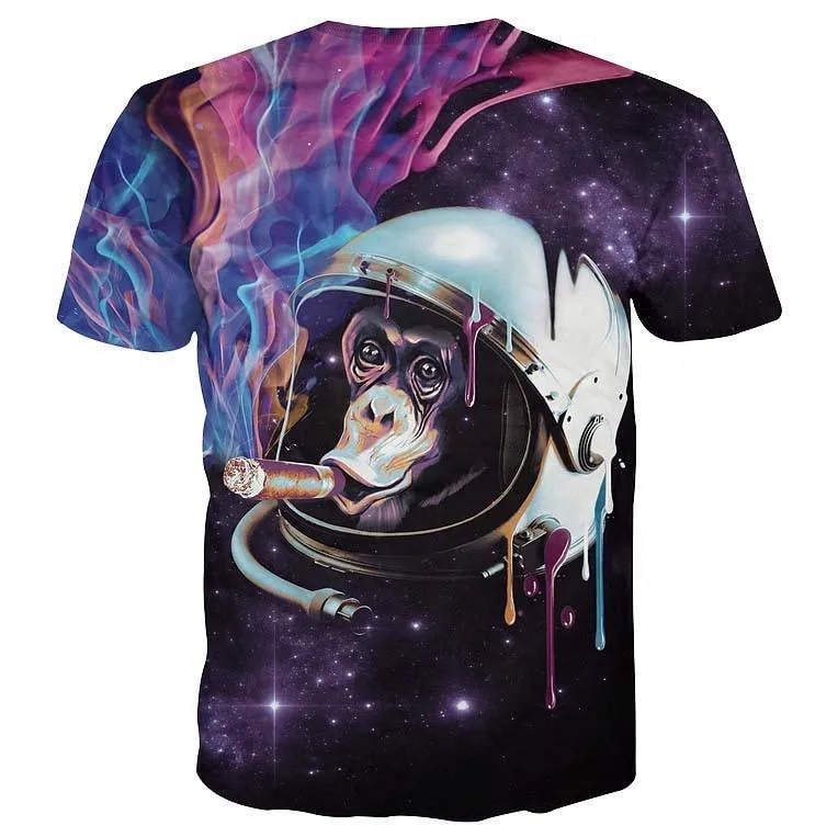 Monkey Chimpanzee Astronaut Smoking a Cigar in Space Print Graphic Tee | DOTOLY