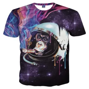 Monkey Chimpanzee Astronaut Smoking a Cigar in Space Print Graphic Tee | DOTOLY