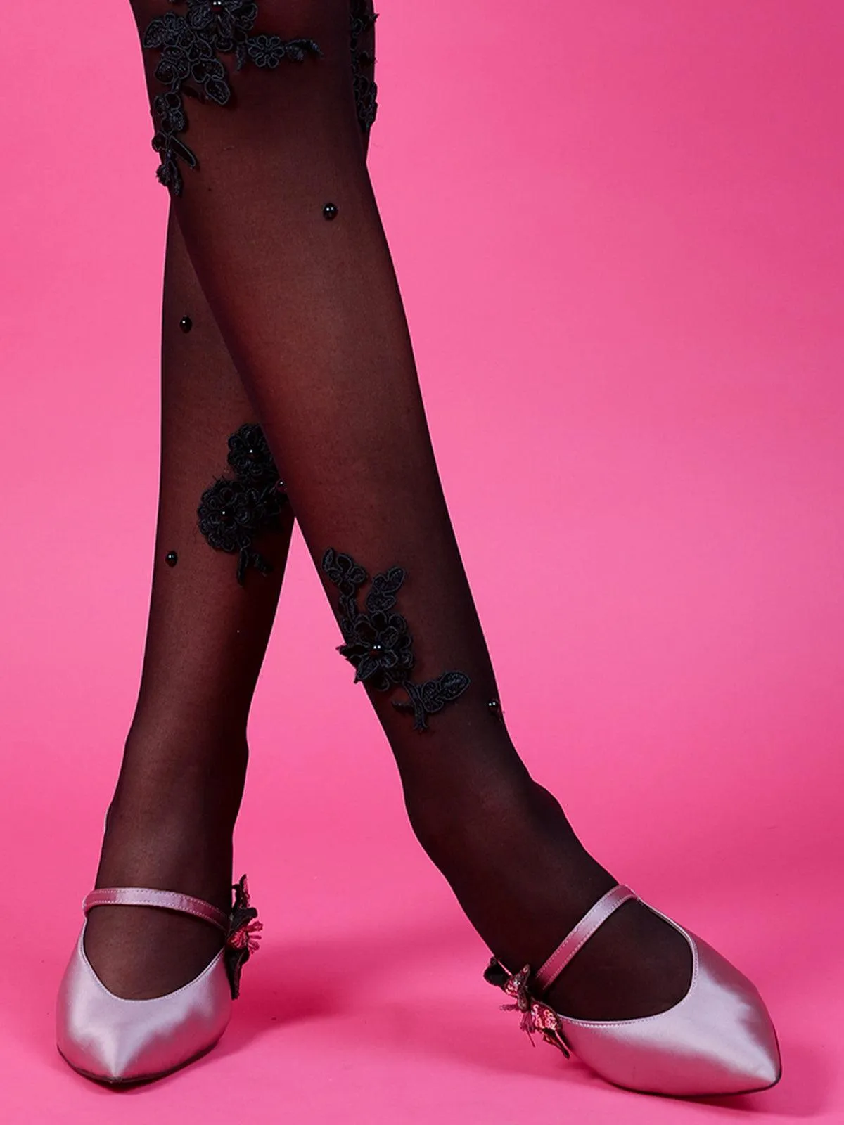 Odette Alluring Black Floral Stockings For Women