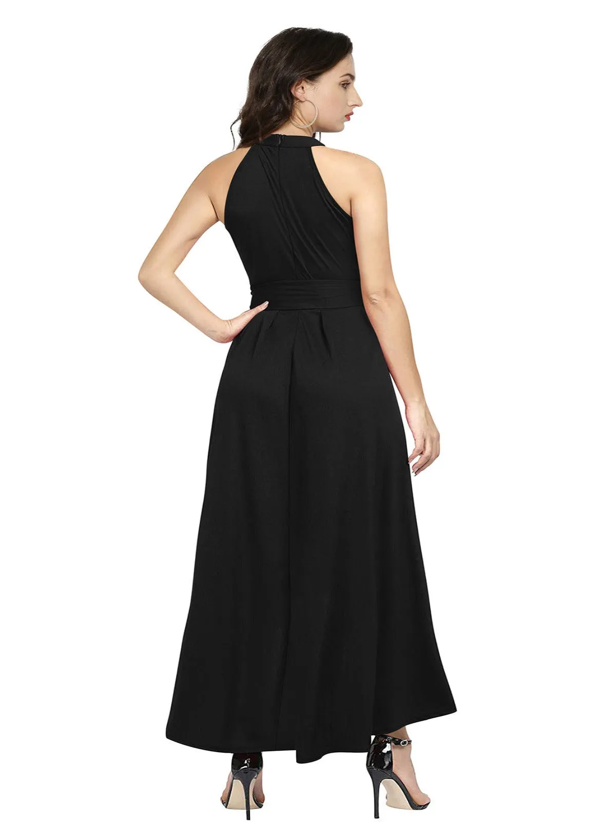 Odette Black Polyester High Low Dress For Women