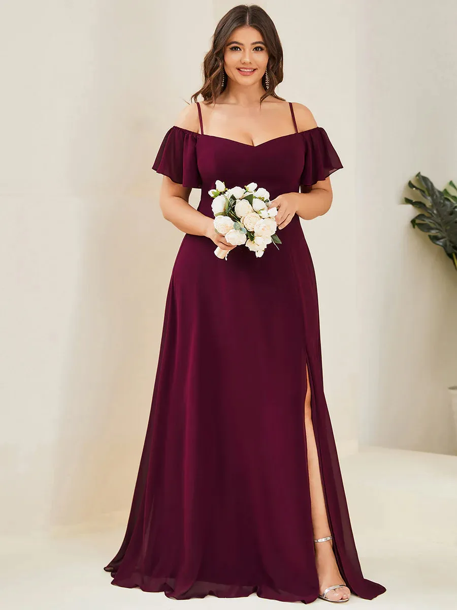 Off-Shoulder Ruffle Sleeve Plus Size Evening Dress