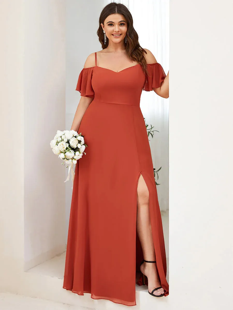 Off-Shoulder Ruffle Sleeve Plus Size Evening Dress