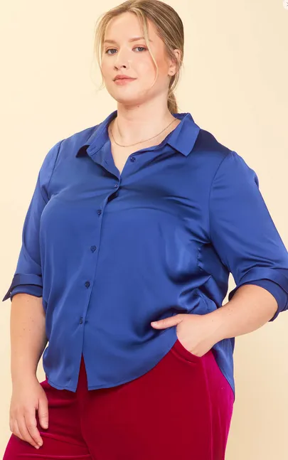 Paige Satin Blouse in Navy