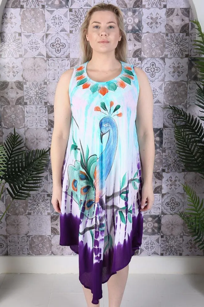 Peacock Print Umbrella Dress