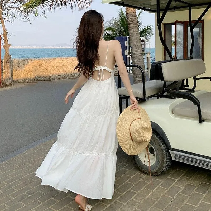 Pearl Boho Summer Maxi Dress in White