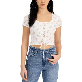 Pink Rose Womens Juniors Ribbed Floral Cropped