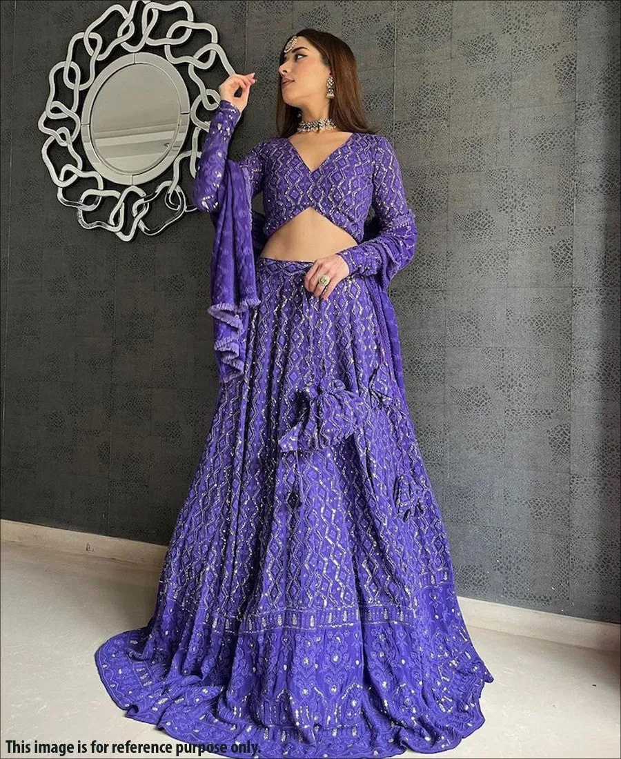 PURPLE GEORGETTE EMBROIDERED WEDDING LEHENGA