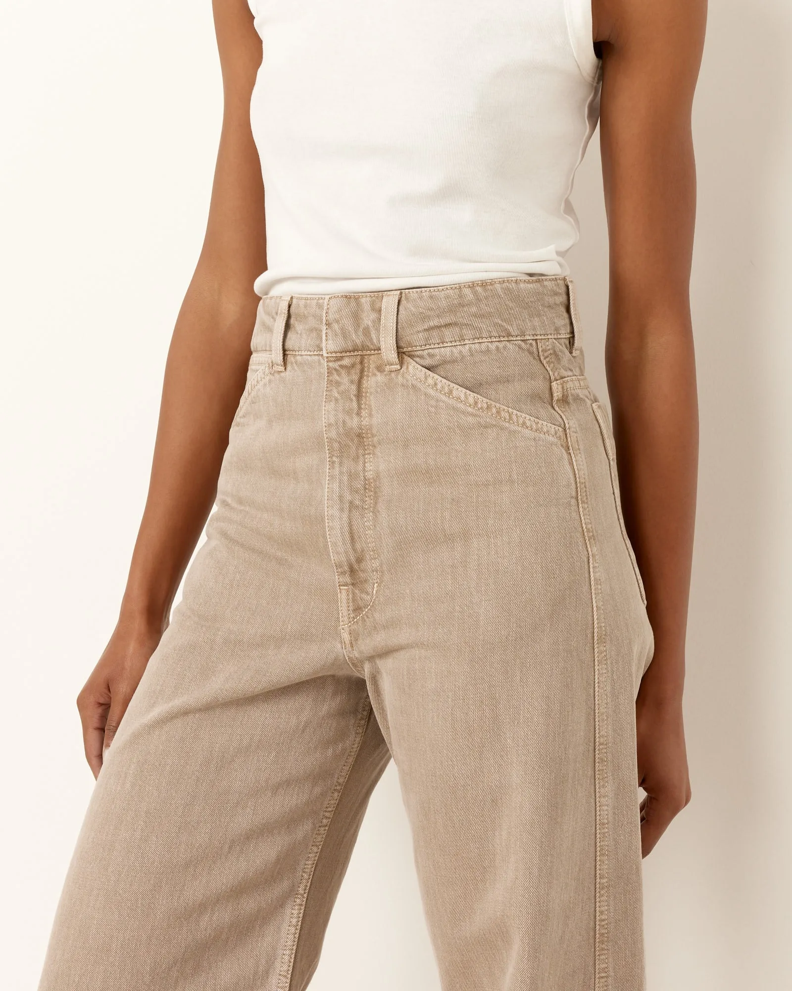 High Waisted Curved Pant in Snow Beige