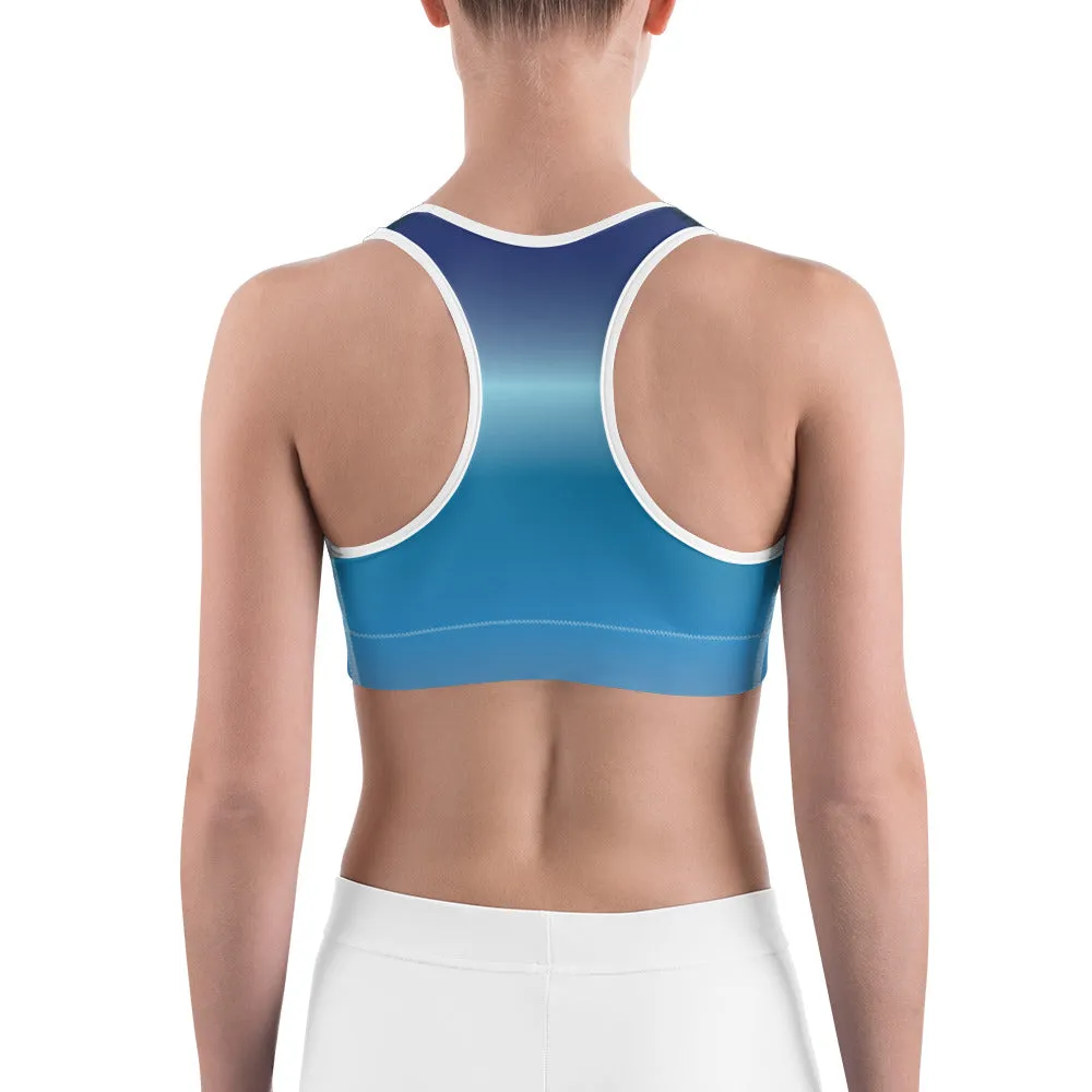 Reverse Blue Gradient Sports Bra for women, Workout Bra, Athletic Bras, Scoop neckline and racerback