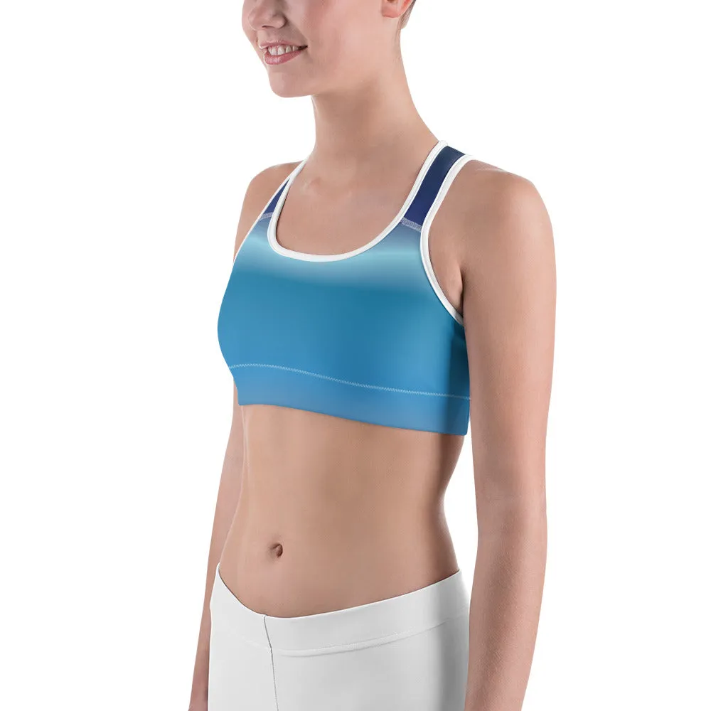 Reverse Blue Gradient Sports Bra for women, Workout Bra, Athletic Bras, Scoop neckline and racerback