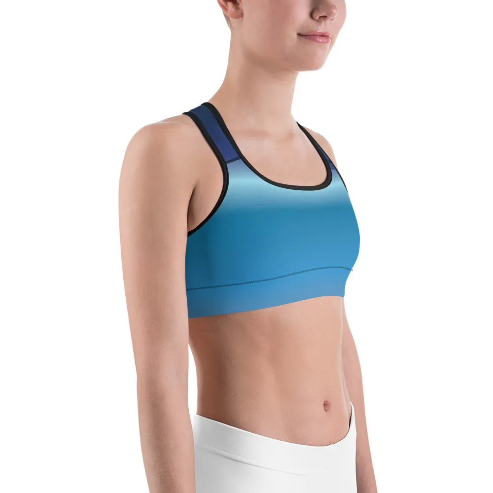 Reverse Blue Gradient Sports Bra for women, Workout Bra, Athletic Bras, Scoop neckline and racerback