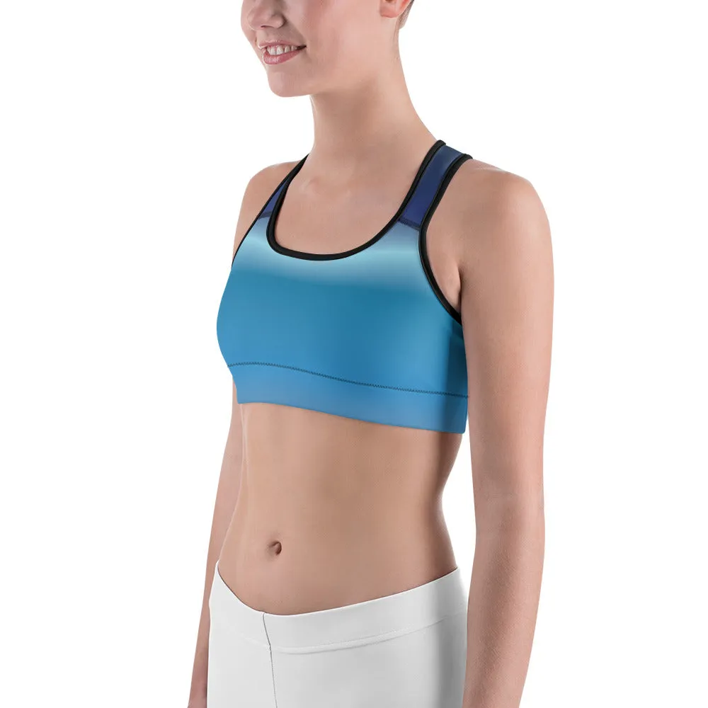 Reverse Blue Gradient Sports Bra for women, Workout Bra, Athletic Bras, Scoop neckline and racerback