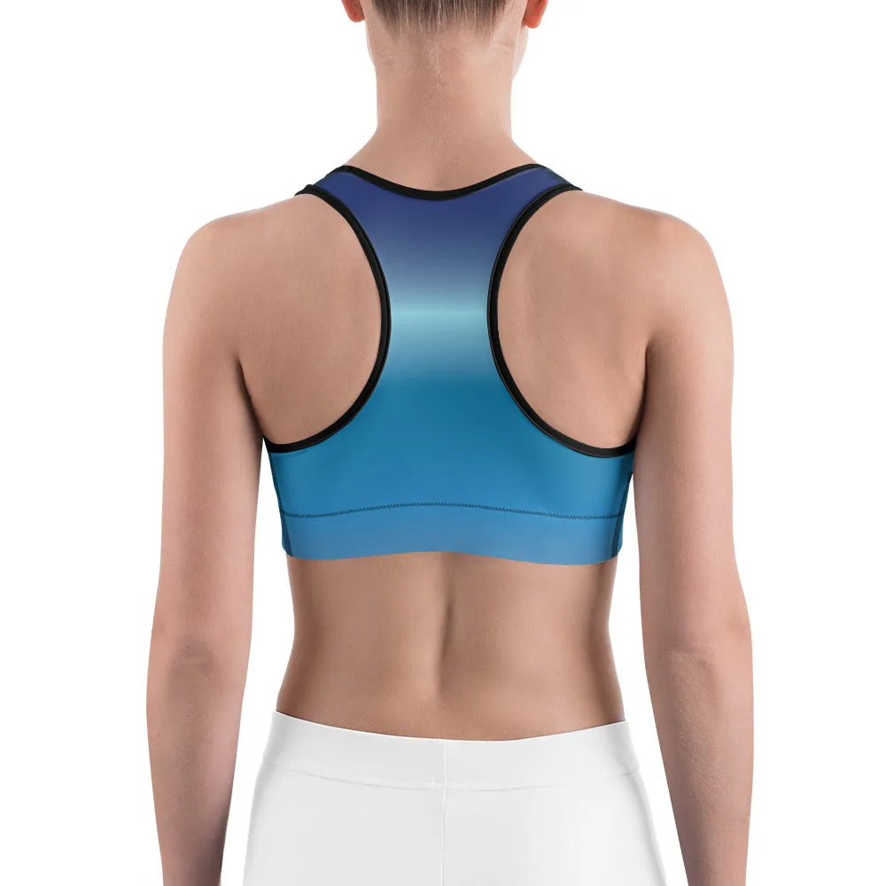 Reverse Blue Gradient Sports Bra for women, Workout Bra, Athletic Bras, Scoop neckline and racerback