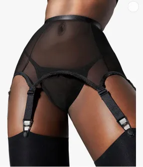 sofsy Mesh Garter Belt with 6 Straps for Thigh High Stockings/Lingerie Women (Garter Belt and Stockings Sold Separately) - Black Plus Size XXL