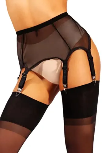 sofsy Mesh Garter Belt with 6 Straps for Thigh High Stockings/Lingerie Women (Garter Belt and Stockings Sold Separately) - Black Plus Size XXL