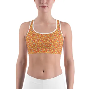 Spring Floral Orange Sports Bra for women, Workout Bra, Athletic Bras