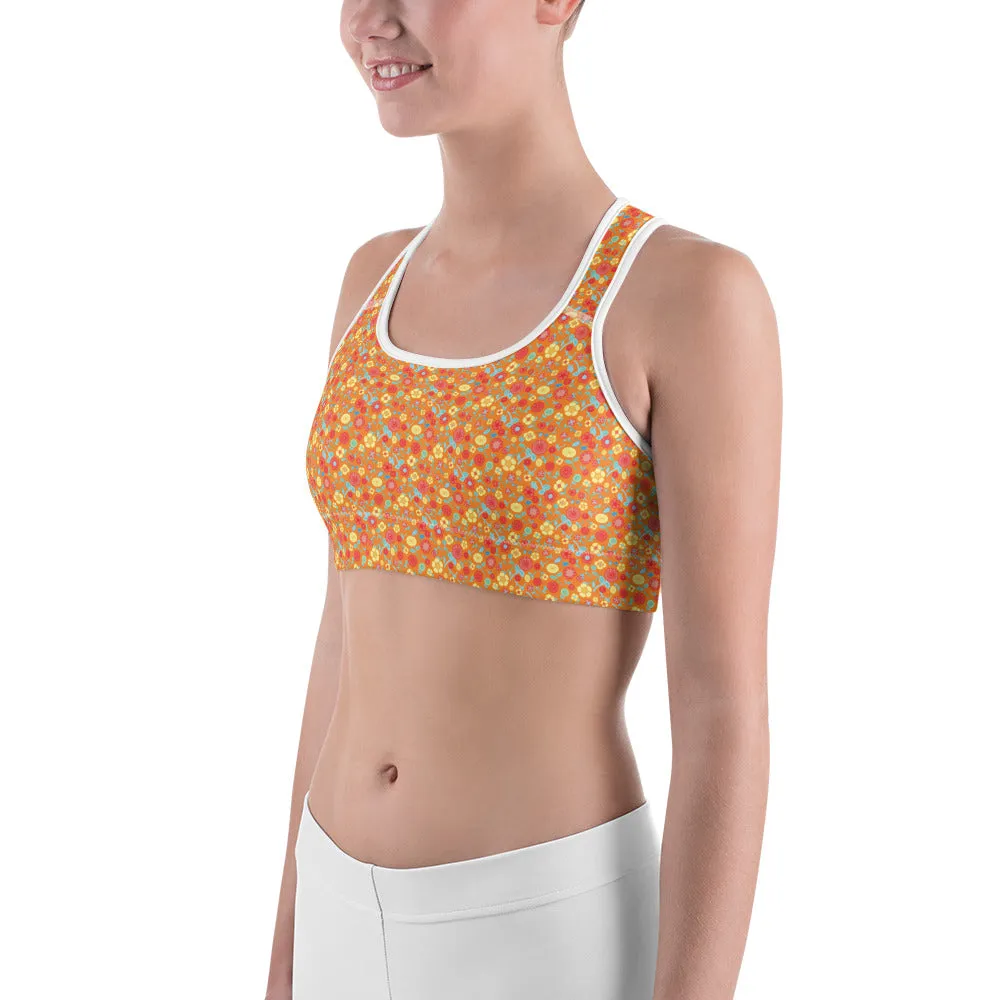 Spring Floral Orange Sports Bra for women, Workout Bra, Athletic Bras