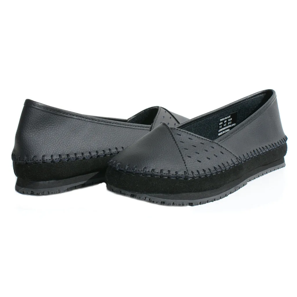 TK's Women Leather Slip Resistant Flat Shoes Loafer